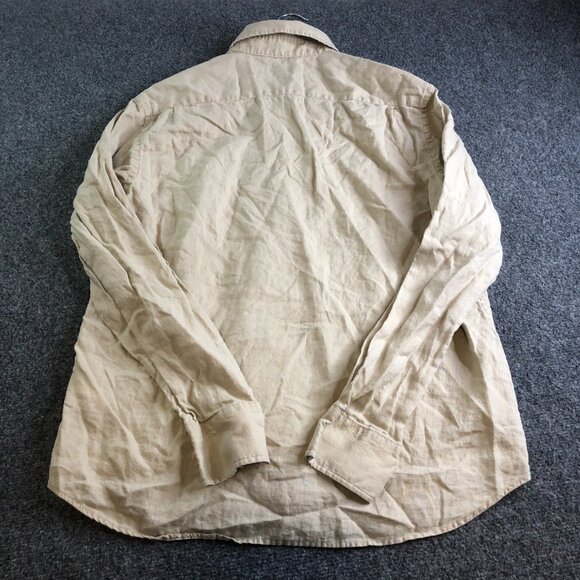 Quince Shirt Mens Large Beige Oatmeal 100% Linen Flax Long Sleeve Button - Picture 9 of 10